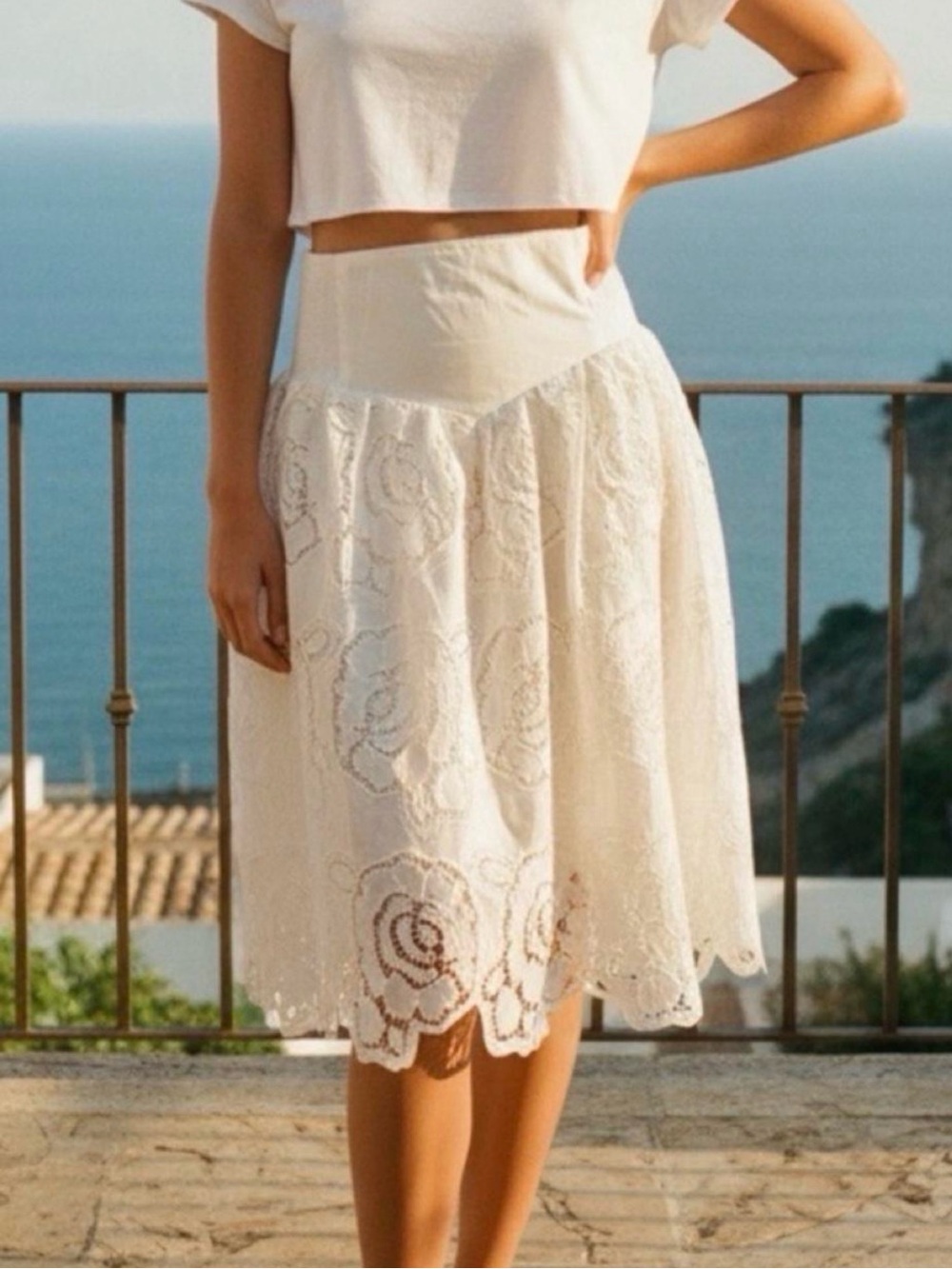NWT Cream Lace Drop Waist Midi Skirt - Picture 1 of 3